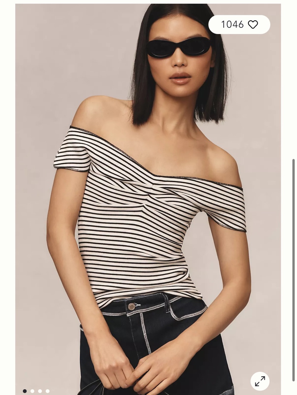 Maeve Black and White Striped V-Neck Top Size XL